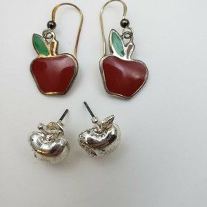 Set of TWO Apple Pierced Earrings - 1 925 Sterling